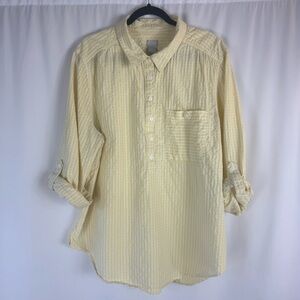 Chico's Light Yellow Striped Button Down Shirt, Tunic Shirt Size:4 USA 20/22
